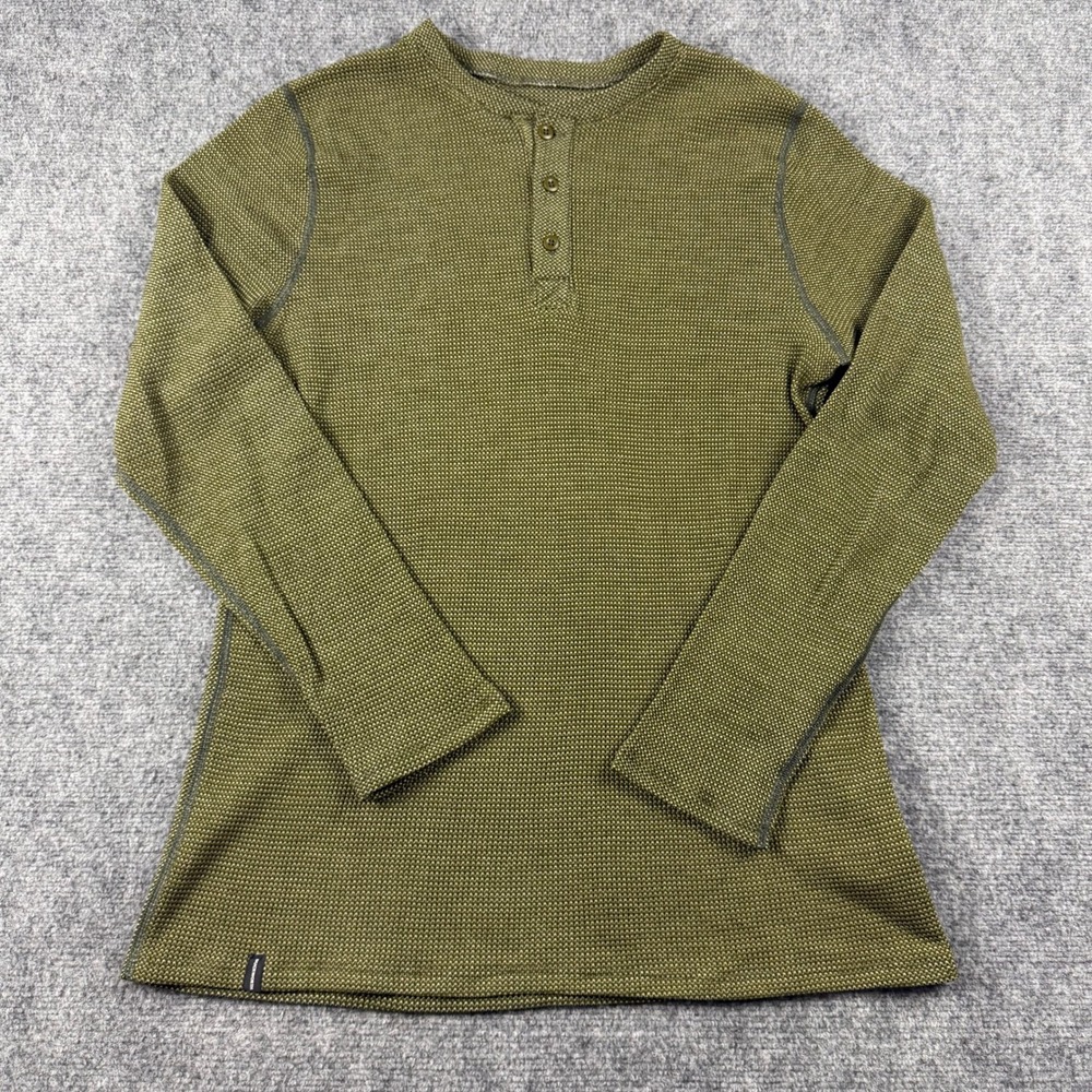 Duckworth Henley Mens Medium Green Waffle Knit Wool Long Sleeve Made in USA